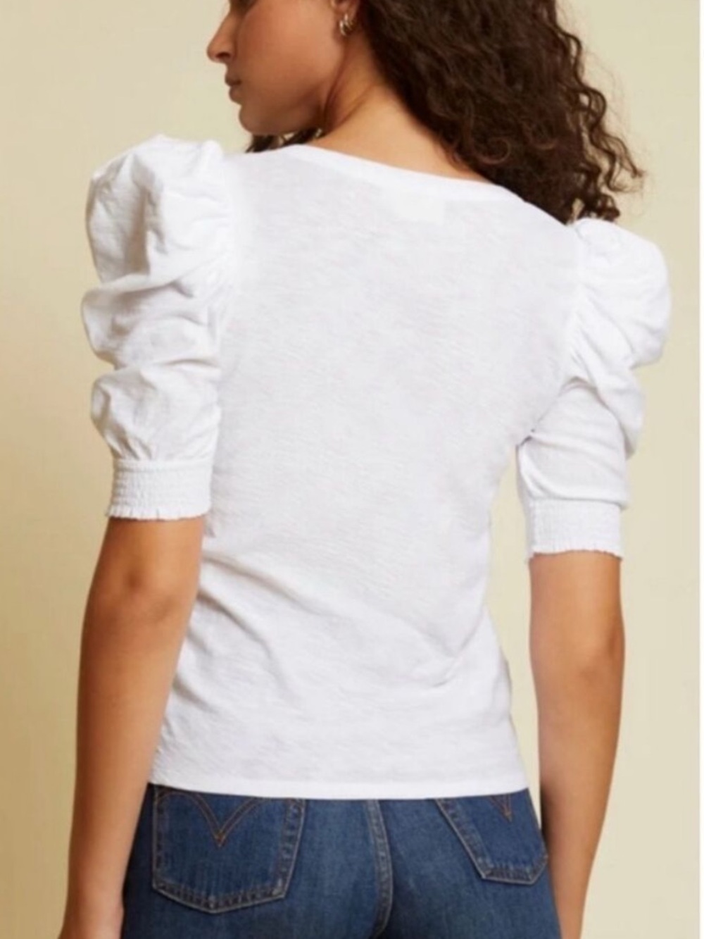Nation LTD Celine Top in White Puff Smocked Sleeves size Large - Picture 2 of 13